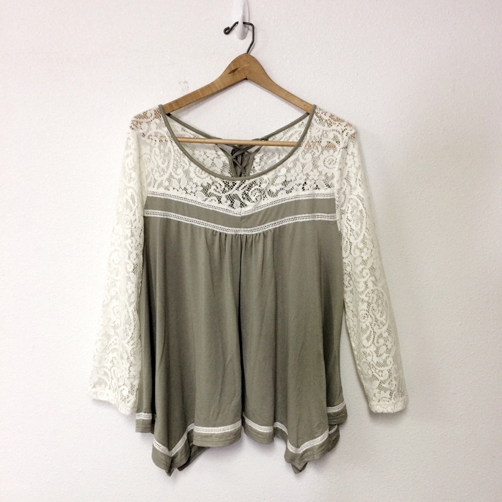 Entro Large Olive 3/4 Length Sleeve Top